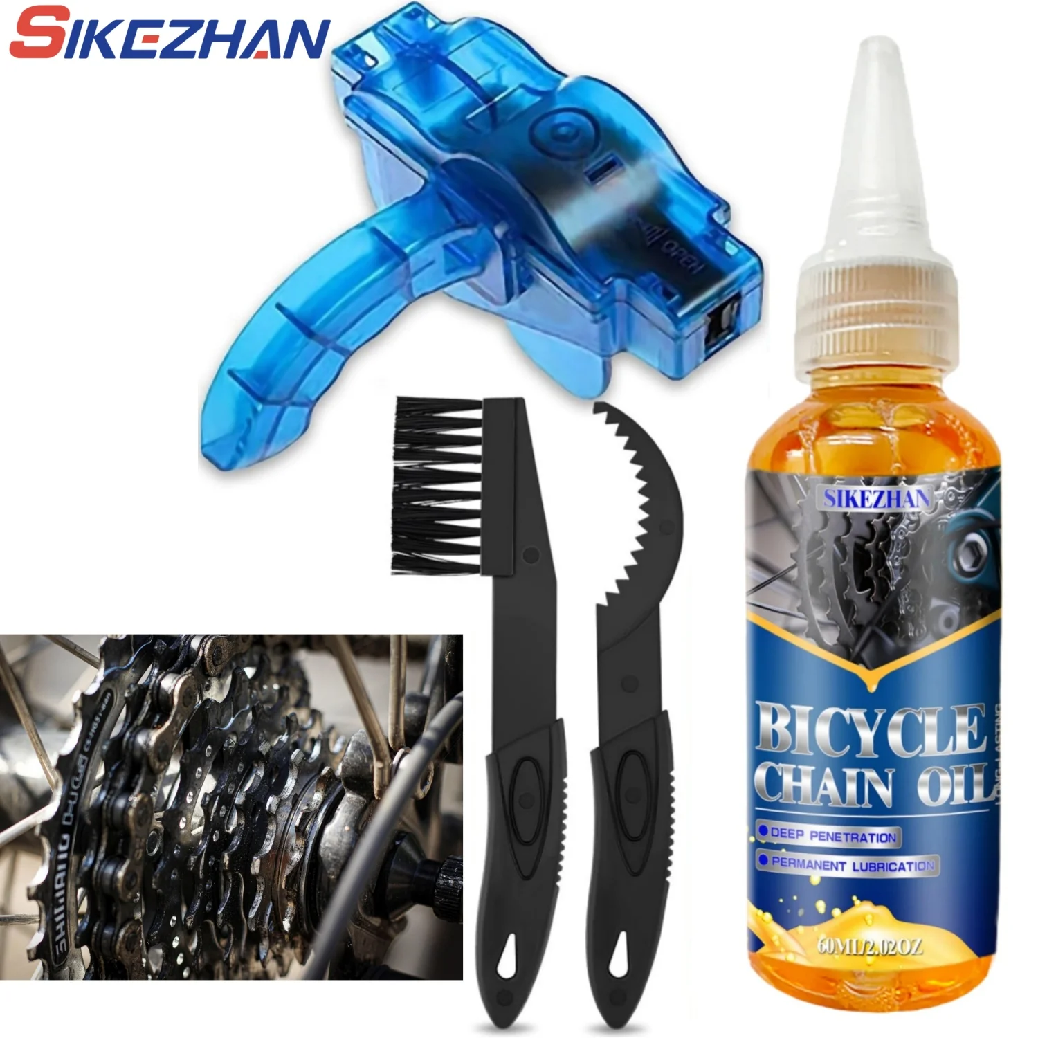 Bike Chain Cleaner Kit Including Chain Oil Lubricant,Bike Chain Degreaser,Chain Scrubber and Bicycle Cleaning Brush Tools