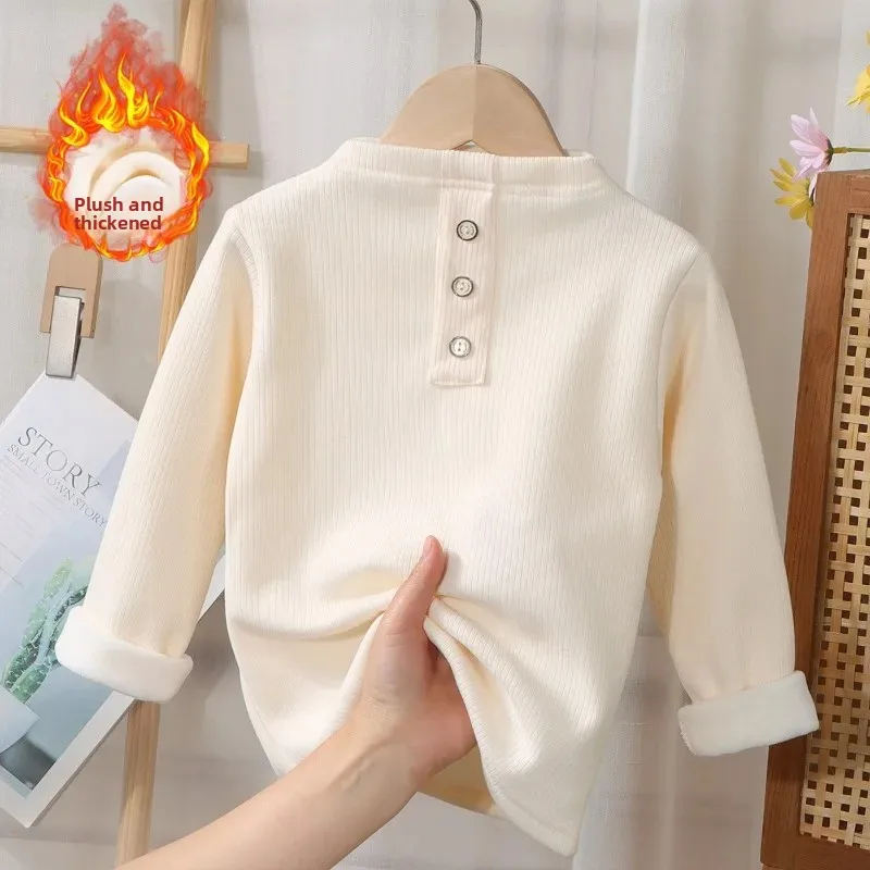 ‌ Baby Mädchen Jungen Fleece Gefüttert Body Winter Verdickt Halb Hals Thermo Unterhemd Reine Farbe Warme Basis Schicht Säugling Kleinkind ‌ Image