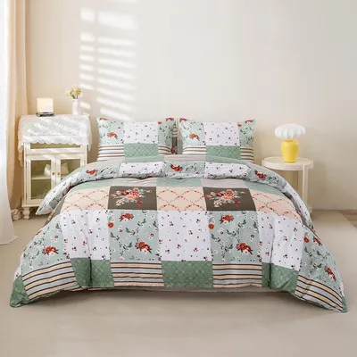 3pcs/set Splice Floral Pattern Duvet Cover Set(1 Duvet Cover & 2 Pillowcase）Soft And Skin-Friendly Duvet Cover Bedding Set For