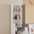 Libreria per adolescenti con ante a L con cassetti, armadietti con pomelli quadrati in metallo, MDF, bianco + olmo chiaro + grigio