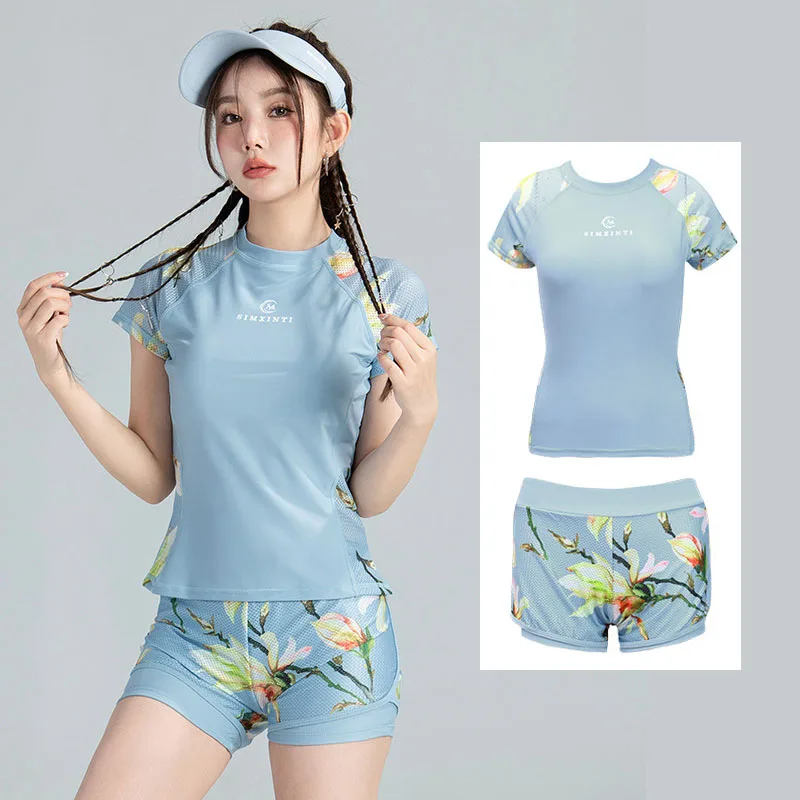 Women's Two Pieces Short Sleeve UV Sun Protection Rash Guard Tops+Bottoms Swimwear Water Sportswear Outfits Jogging Tracksuits