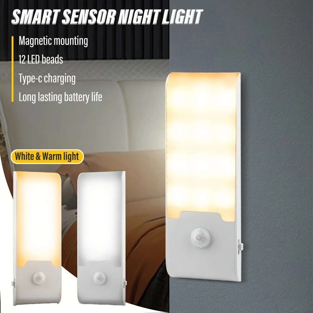 LED-Nachtlicht mit Bewegungsmelder, wiederaufladbar, magnetische Schrankbeleuchtung, intelligente Sensor-Nachtlampe für Flur, Schlafzimmer, Küche, Treppen
