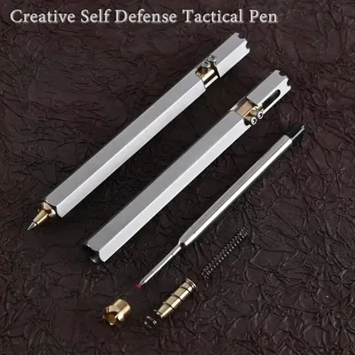 Portable 6-Sided Self Defense Stainless Steel Tactical Pen For Outdoor Camp Survival Glass Breaker EDC Tool Ball Point Pen Gifts