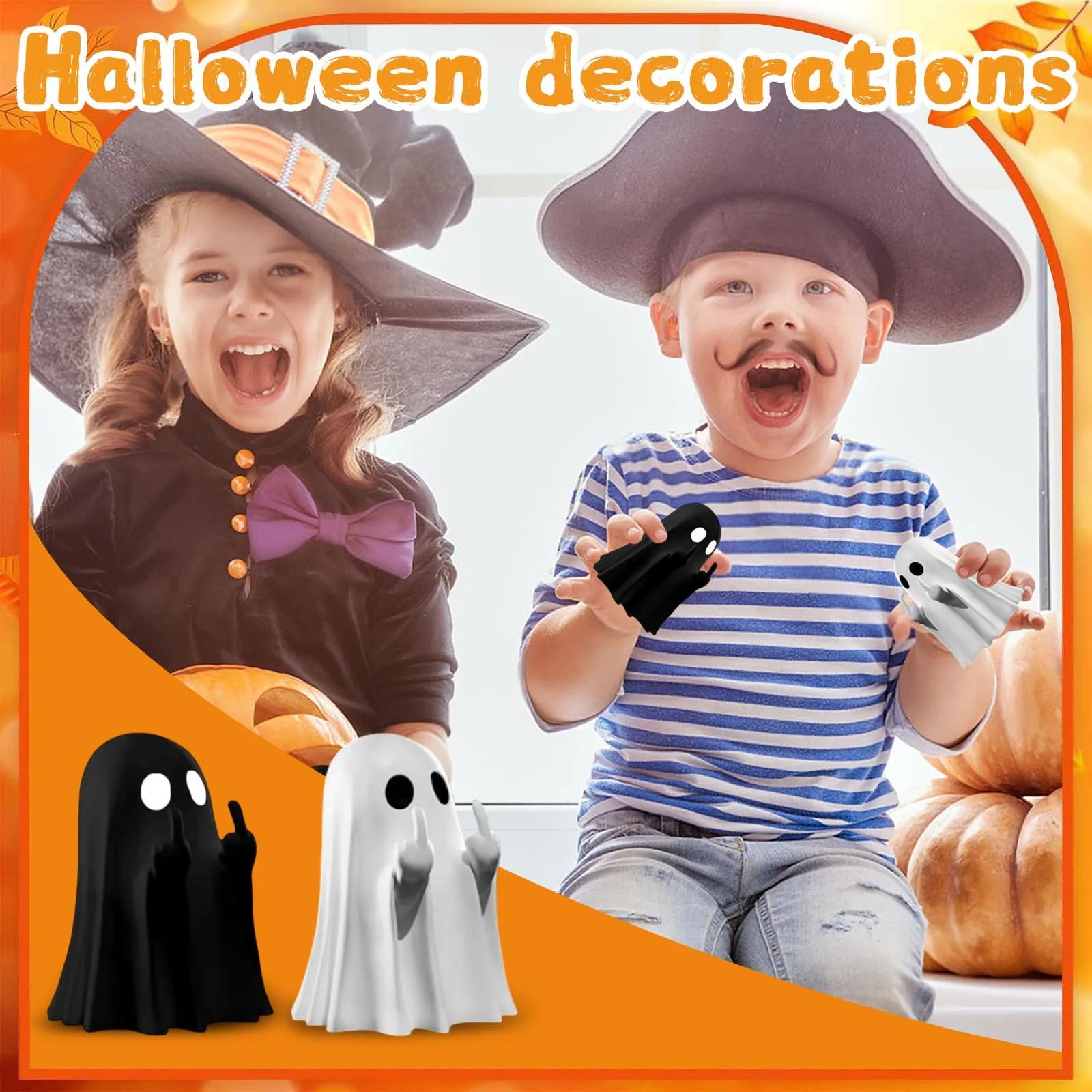 Halloween Ghost Decorations Black/White Ghosts Middle Finger Love Ghost Decorations Halloween Decorations Mini Ghost Table Decor