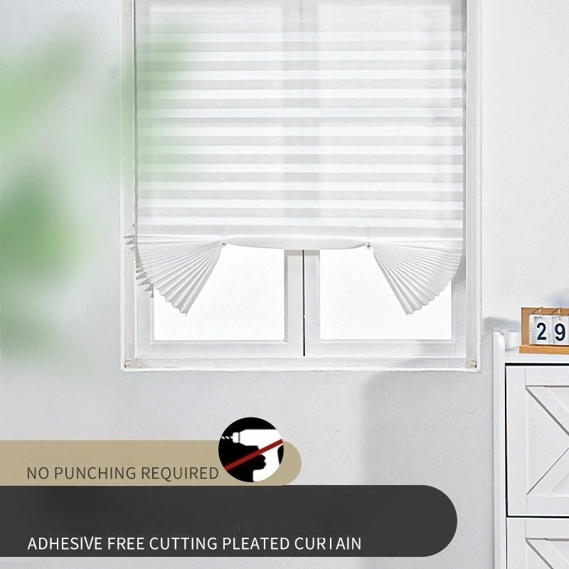 Jalousien für Fenster, selbstklebende Faltenjalousien, kabellos, ohne Bohren, Stoffjalousien, Raumverdunkelung, Verdunkelungsjalousien für Badezimmer