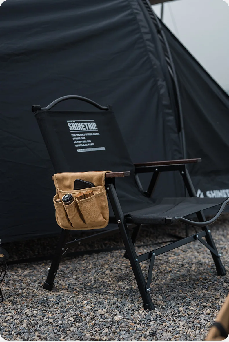 ShineTrip Tragbarer Outdoor-Campingstuhl, Armlehne, Hängetasche, multifunktionale Aufbewahrung, Seitentasche für Wandern, Reisen
