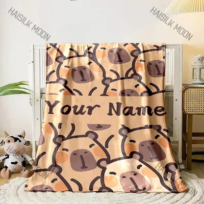 1pc Personalized Name Custom Cute Cartoon Capybara Pattern Blanket, Soft Plush Throw, Customizable Decor, Ideal for Bedroom