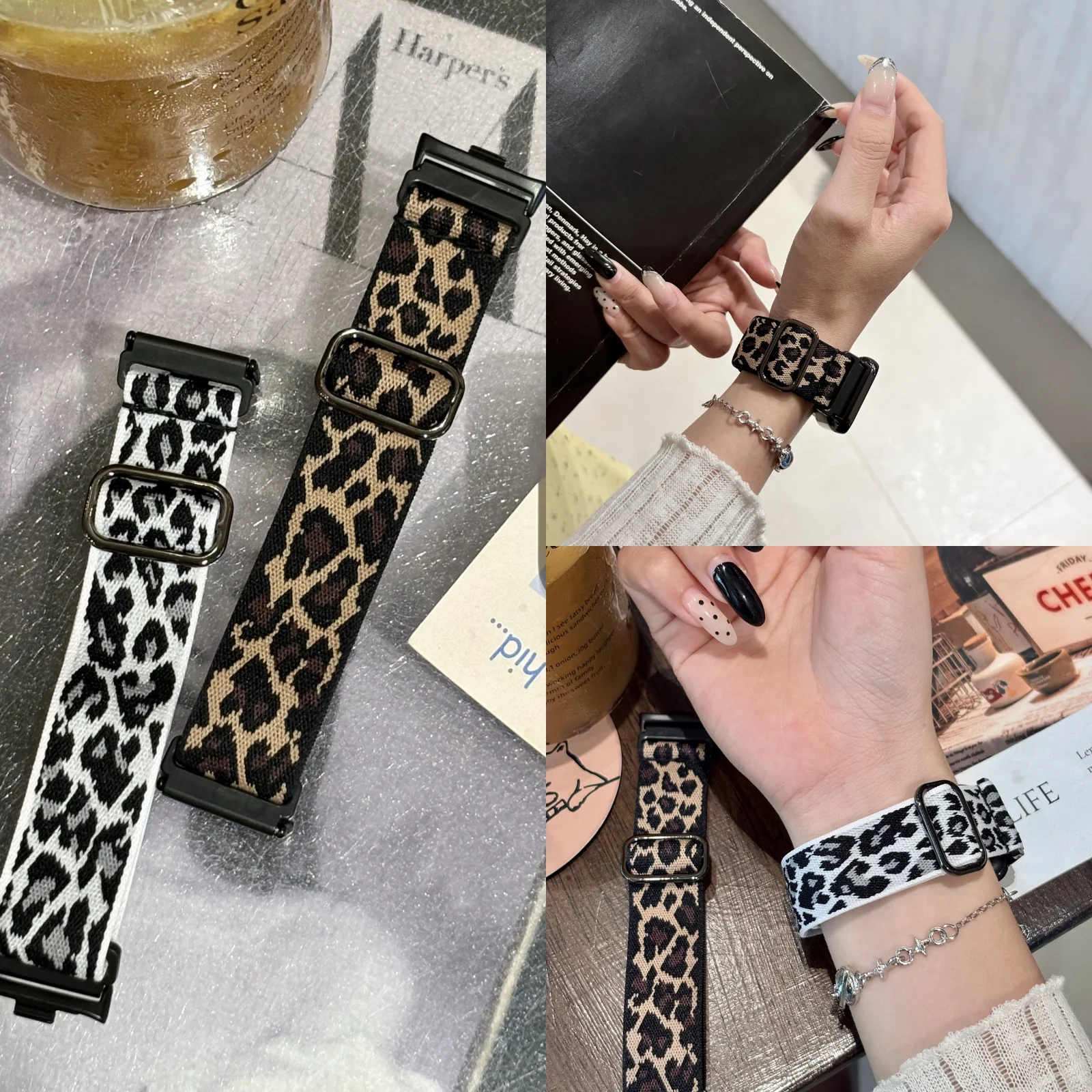 Nylon-Elastikarmband mit Leopardenmuster, kompatibel mit Xiaomi Mi Band 8 Pro/Redmi Watch 4, Quick Release Ersatzsport Image