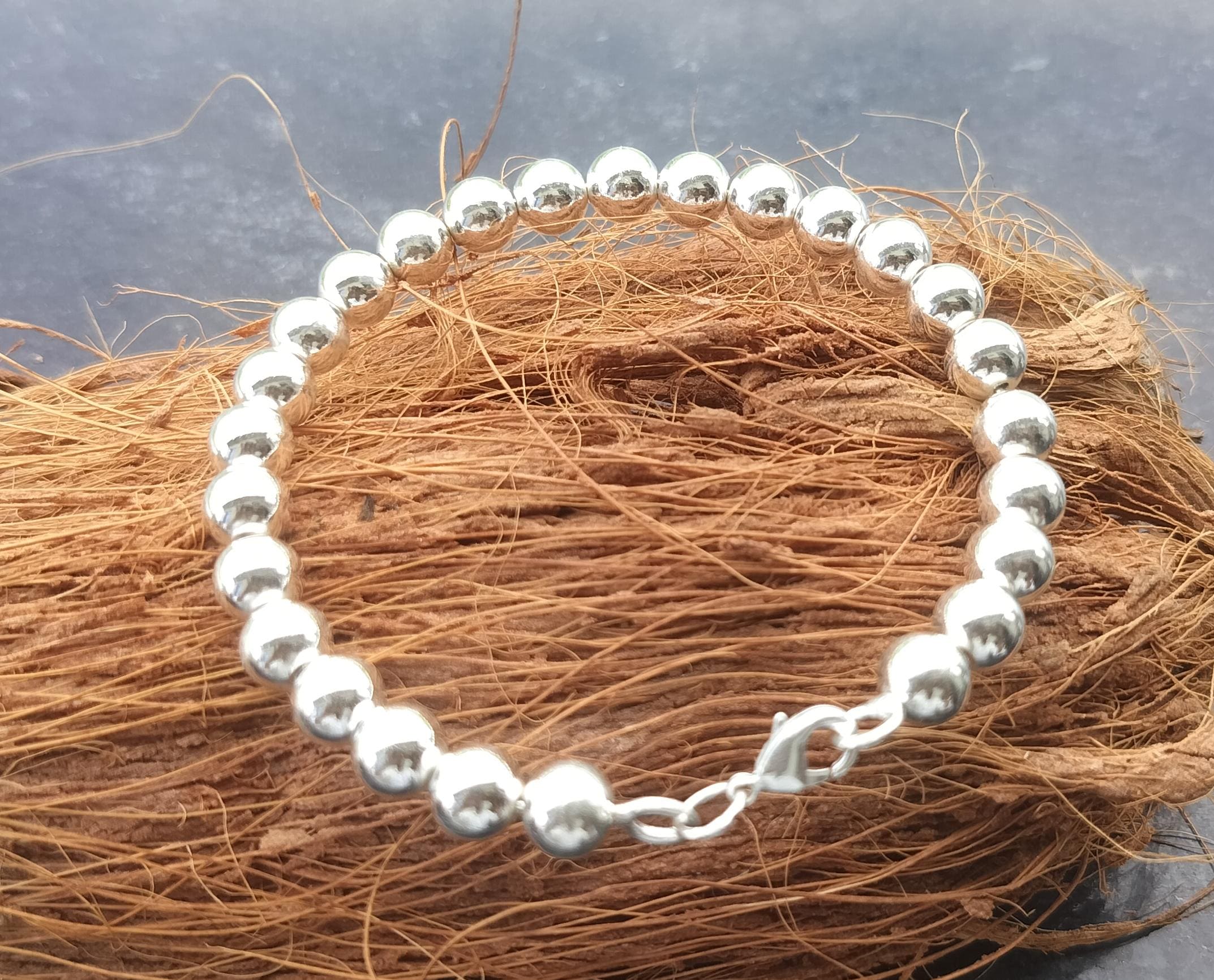 Bracciale da damigella d'onore, argento sterling 925 massiccio, set di braccialetti girevoli con sfere in argento, braccialetti con perline in argento