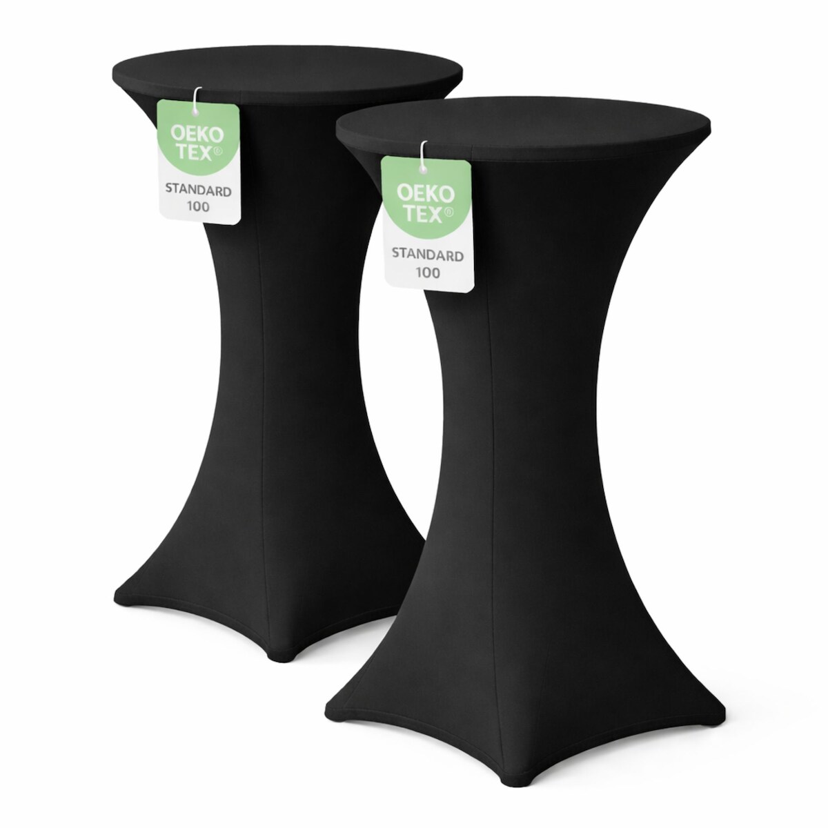 EXKLUSIV HEIMTEXTIL Stehtischhusse für Bistrotisch mit 4 verstärkten Fußlaschen elastisch Stretch OEKO-TEX zertifiziert Ø 60-65x110-120 cm Schwarz (2 Stück) Image