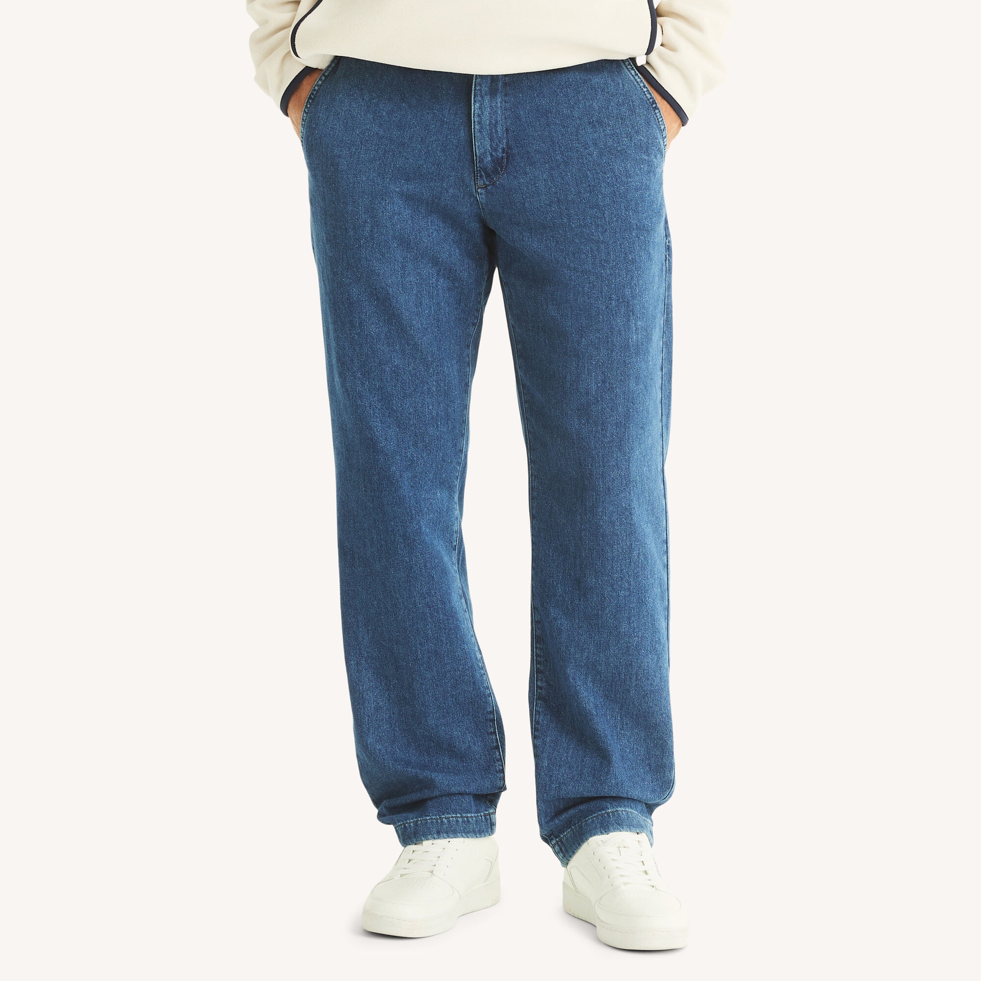 Nautica Men's Flat-Front Denim Deck Pant 101 (Bright White), 34x30