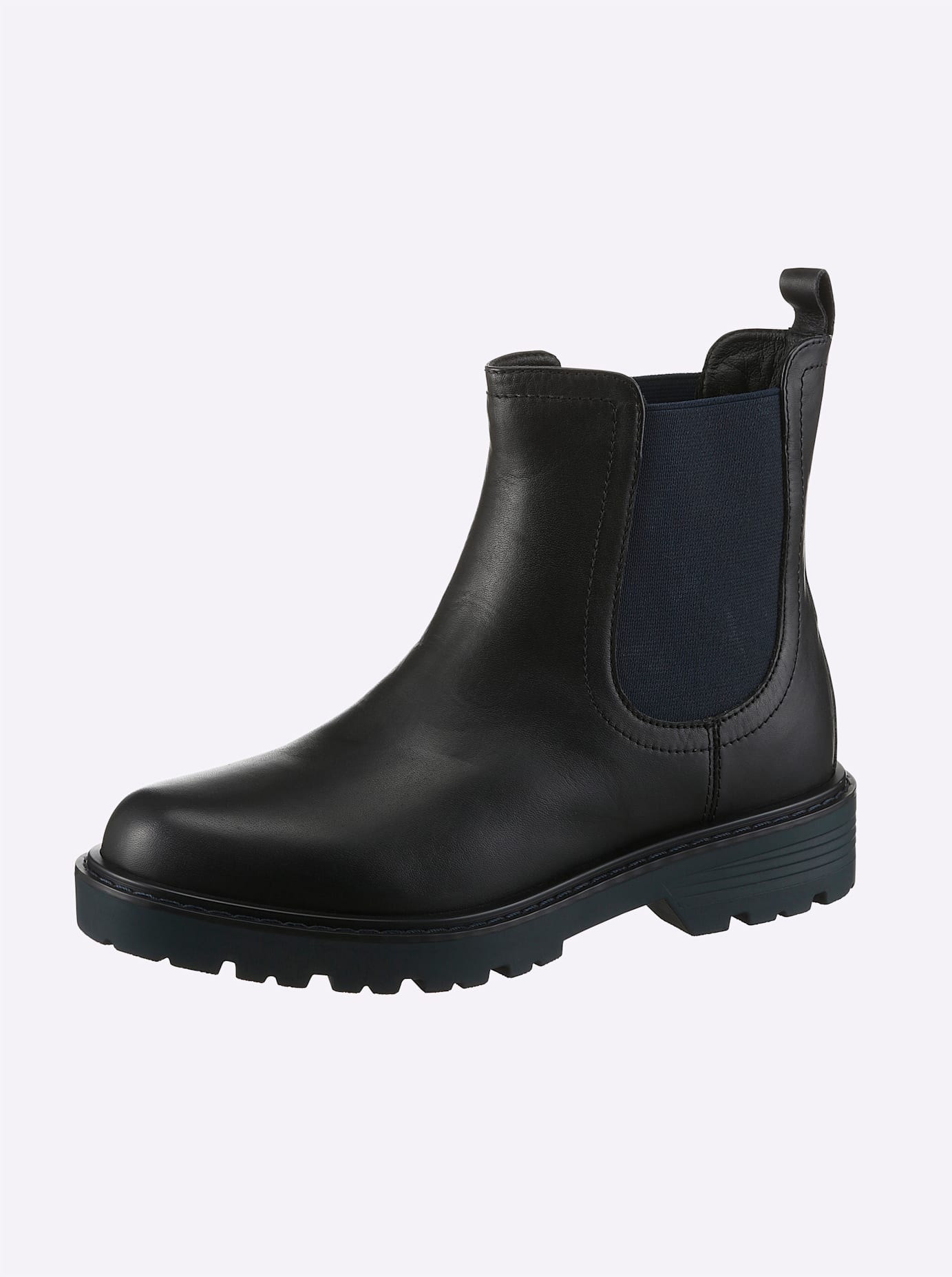 Stiefelette HEINE, Damen, Gr. 41, schwarz (schwarz, blau), Glattleder, Leder, Rindsleder, Schuhe