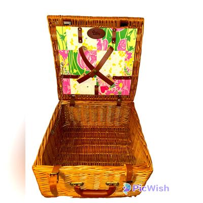 Lilly Pulitzer Dining | Lilly Pulitzer Wicker Picnic Basket | Color: Blue/Pink | Size: Os