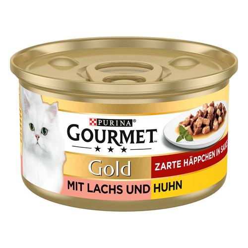 24 x 85 g Gourmet Gold Zarte Häppchen Katzennassfutter, Lachs & Huhn