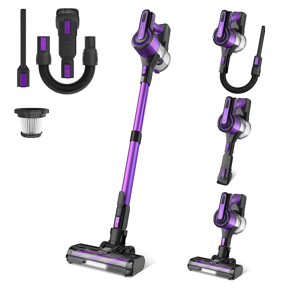 POWEART V870 Purple Cordless Vacuum, 30KPa Suction, 350W Motor, 8-in-1 Cleaner