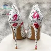 Neue Mode Weiß Künstlerische Graffiti Print Spitz High Heel Schuhe 8-12 CM Frauen Sexy Stiletto Party Kleid Schuhe plus Größe 45