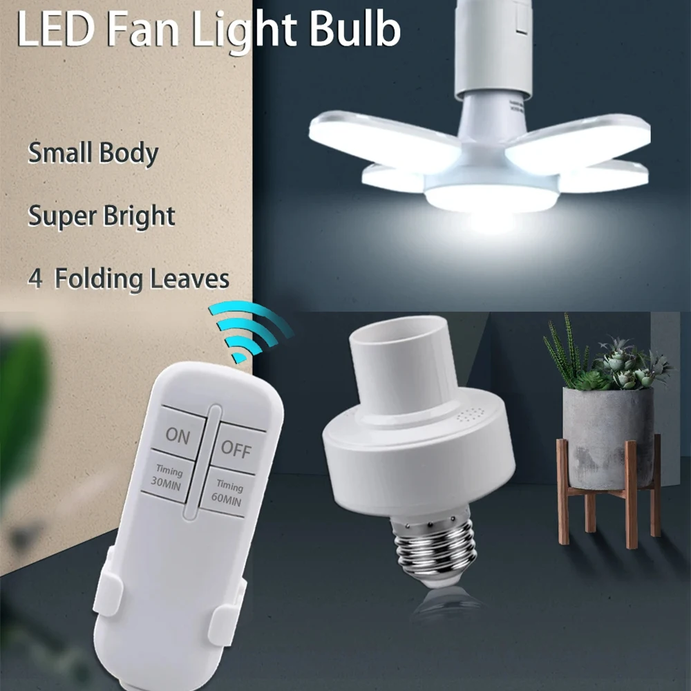 Faltbare LED-Lüfter blatt birne e27 28w AC85-265V Timing-Funktion intelligente Fernbedienung Beleuchtungs lampe für zu Hause Schlafzimmer Garage Image