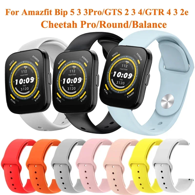 20 mm 22 mm Silikonarmband für Amazfit Bip 5 3 3Pro GTR 2 3 4 GTS 2 3 4 Mini-Armband Correa für Amazfit Cheetah Pro/Rund/Balance Image