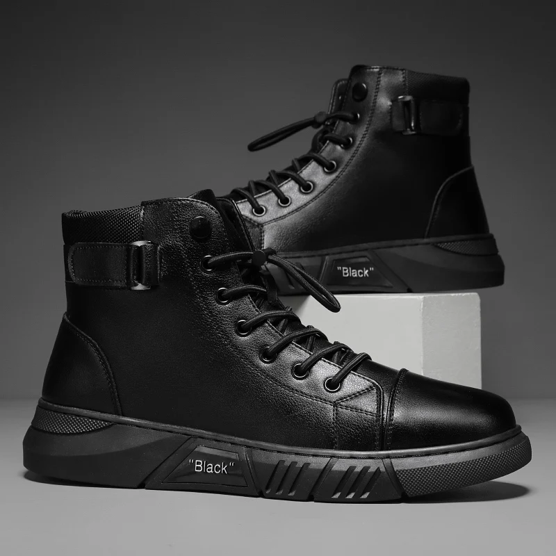 HKDQ Heißer Verkauf männer Stiefeletten Herbst Klassische Schwarze Stiefel Britischen Stil Casual Stiefel Für Männer Günstige High Top Leder schuhe Mann