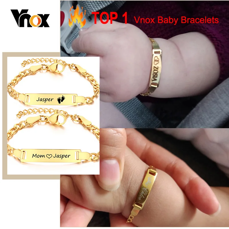 Vnox Personalisieren Nach Baby Name Armband Gold Tone Solid Edelstahl Einstellbare Armband Neue Geboren zu Kind Mädchen Jungen Geschenk Image