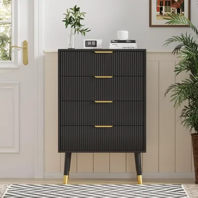 4 Drawer Dresser for Bedroom, Modern Closet Dressers Chest of Drawers, Wood Storage Dresser Chest Cabinet Organizer Unit, Small