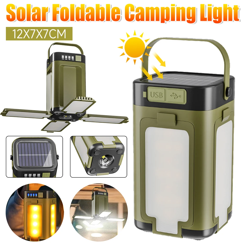 1/2PCS Solar Camping Licht Faltbare Wiederaufladbare Hängen Licht Wasserdichte Zelt Licht LED Taschenlampe Für Outdoor Camping Wandern ﻿ Image