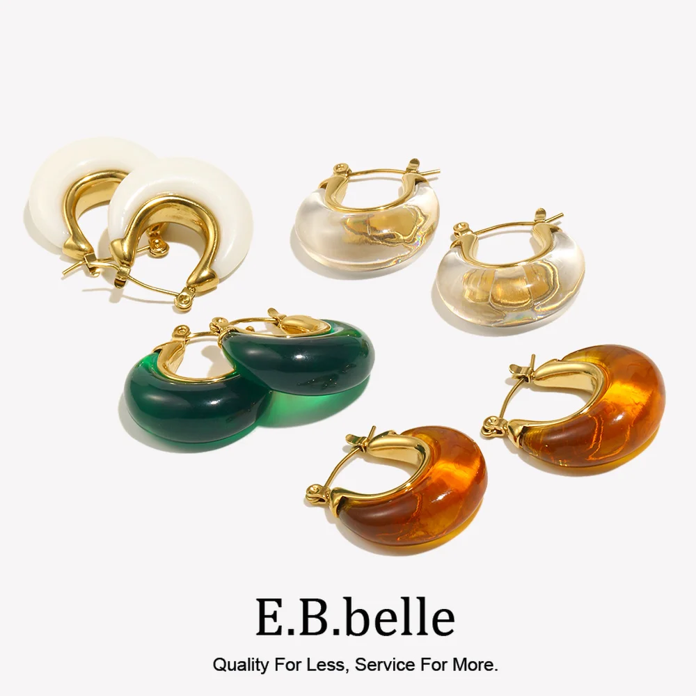 E.B.belle Mehrere Farben Schmuck Acryl Weiß Klar Grün Burgund Kleine Runde Fett Edelstahl Creolen Für Frauen