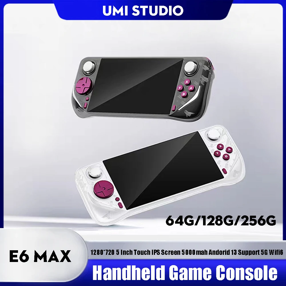 E6 MAX Console de jeu vidéo rétro 1280*720 5 pouces écran tactile IPS 5000mah Andorid 13 Support 5G Wifi6 TV Console de jeu portable