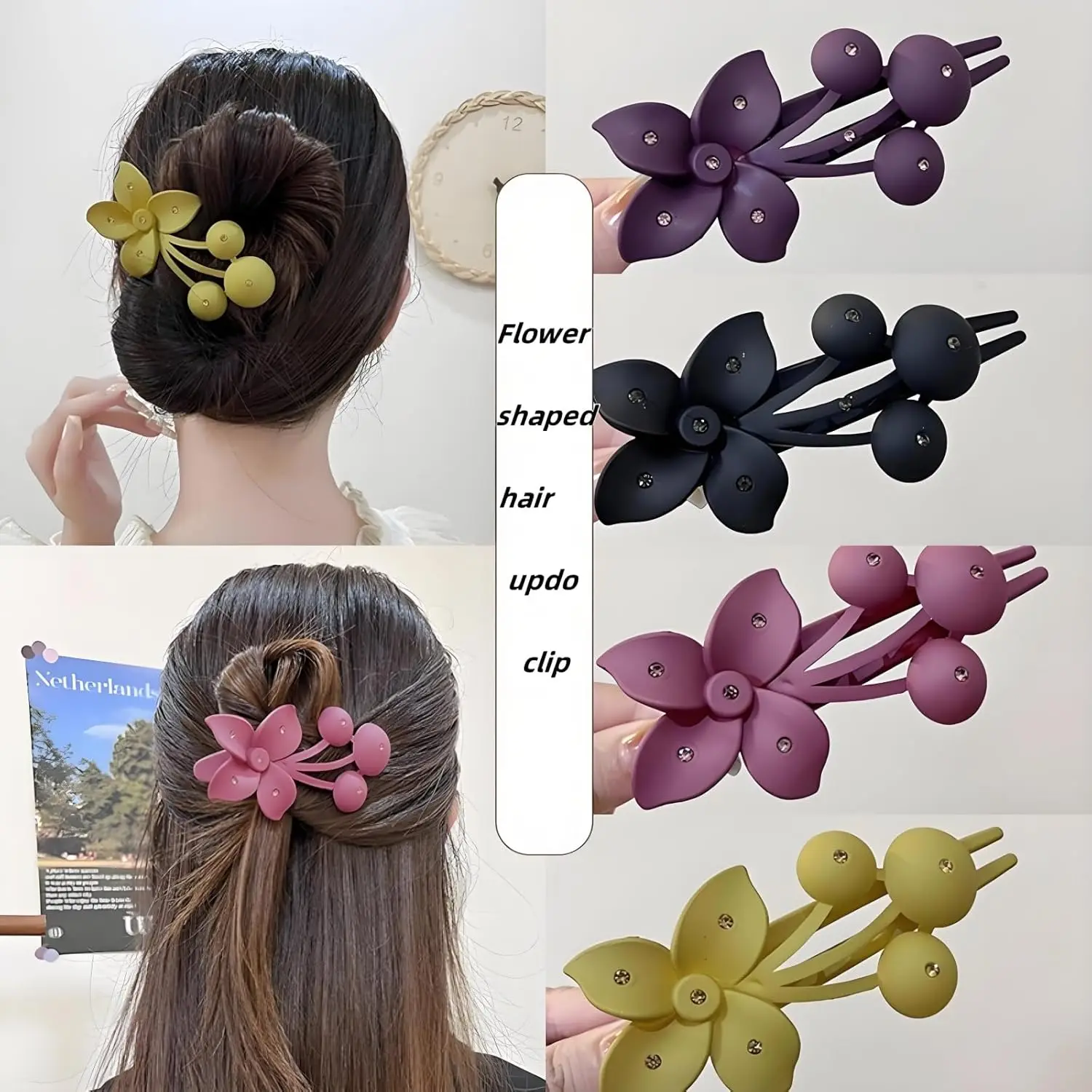 1/3 Stück Blumen-Haarspange, rutschfest, matt, Blumen-Damen, große Klaue, Clip, Hawaii-Haarspange, Power-Styling, Strand-Haarklammer Image