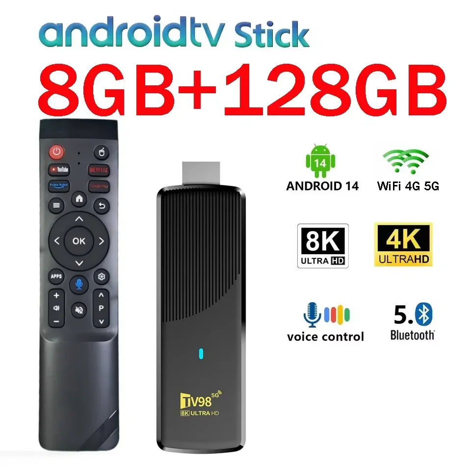 TV98 ATV X9 TV Stick 8GB 128GB Android 14.0 Allwinner H313 Quad Core Wifi 4G 5G BT5.0 Sprachassistent HD 4K 8K IPTV Image