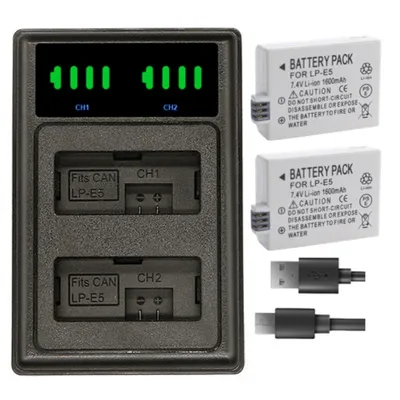 1600mAh LP-E5 LP E5 LPE5 Battery LED Dual Charger for Canon EOS Rebel XS, Rebel T1i, Rebel XSi, 1000D, 500D, 450D, Kiss X3,X2,F