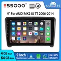 Autoradio ESSGOO Android 15 64G per Audi TT MK2 8J 2006-2014 Carplay Apple Senza Fili Android Auto GPS Navigazione FM RDS WIFI Bluetooth Comandi al Volante Schermo Touch 9 pollici Lettore Multimediale