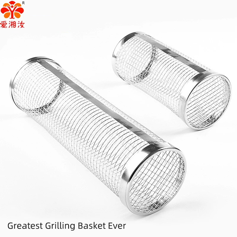 Rollbarer Grillkorb, Barbecue-Grill, rundes Grillnetz, Outdoor-Reise-Grillrost Image