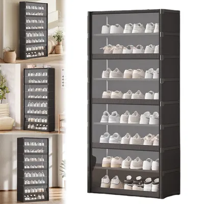 9-Tier Shoe Rack Organizer Holds 18 Pairs Sneaker Rack Organizer with Clear Cover Shoes Cabinet Closed Shelves Shoe Stand Holder