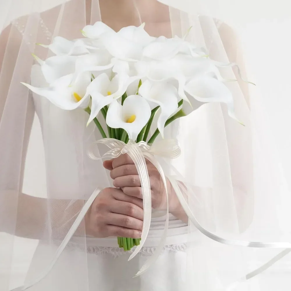 5PCS Künstliche Weiße Gefälschte Blumen Calla Lilie Hause Dekoration Hochzeit Feier Brautstrauß Tisch Blumen Bouquet Dekor Image
