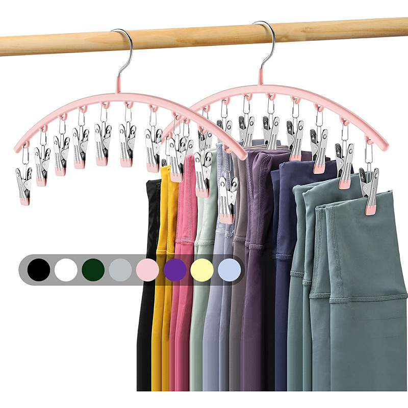 2/4 Pack Legging Organizer for Closet Metal Yoga Pants Hangers 10 Clips Holds 20 Leggings, Space Saving Hanging Closet Organizer w/Rubber Coated Closet Organizers and Storage, Pink