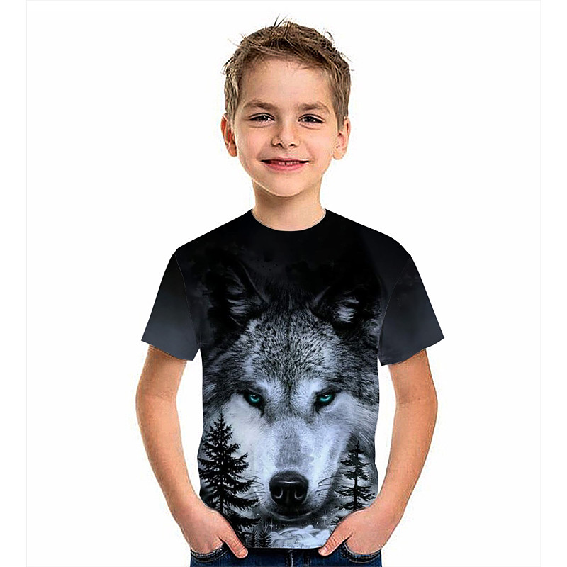Boys 3D Animal T shirt Short Sleeve 3D Print Summer Active Polyester Kids 4-12 Years Daily Wear Regular Fit