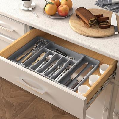 Large Silverware Drawer Organizer, Expandable Utensil Tray for Kitchen, BPA Free Flatware and Cutlery Holder, Adjustable Plastic Storage for Spoons Forks Knives, Large