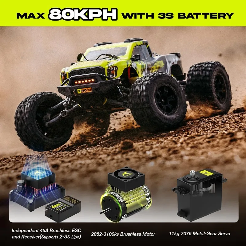 1/10 RTR Brushless Fast RC Cars for Adults,Max 50mph Hobby Electric Off-Road Monster Truck,Waterproof High Speed RC Car