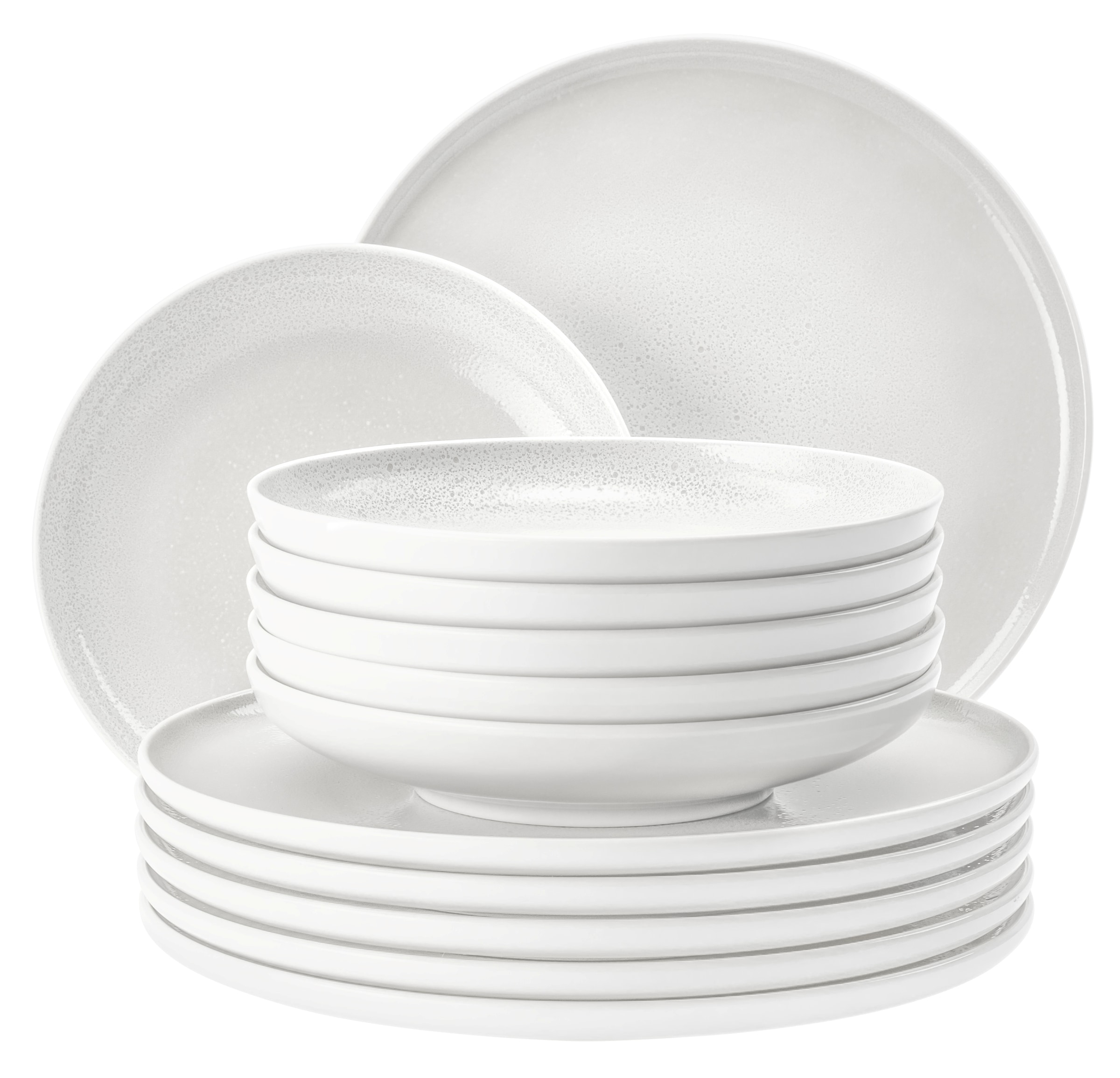 Tafelservice SELTMANN WEIDEN "Sento Home, Geschirr-Set, 12-teilig", weiß (aura weiß), 12 Stk., Porzellan, Geschirr-Sets, Teller-Set, harmonisch geschwungene Form