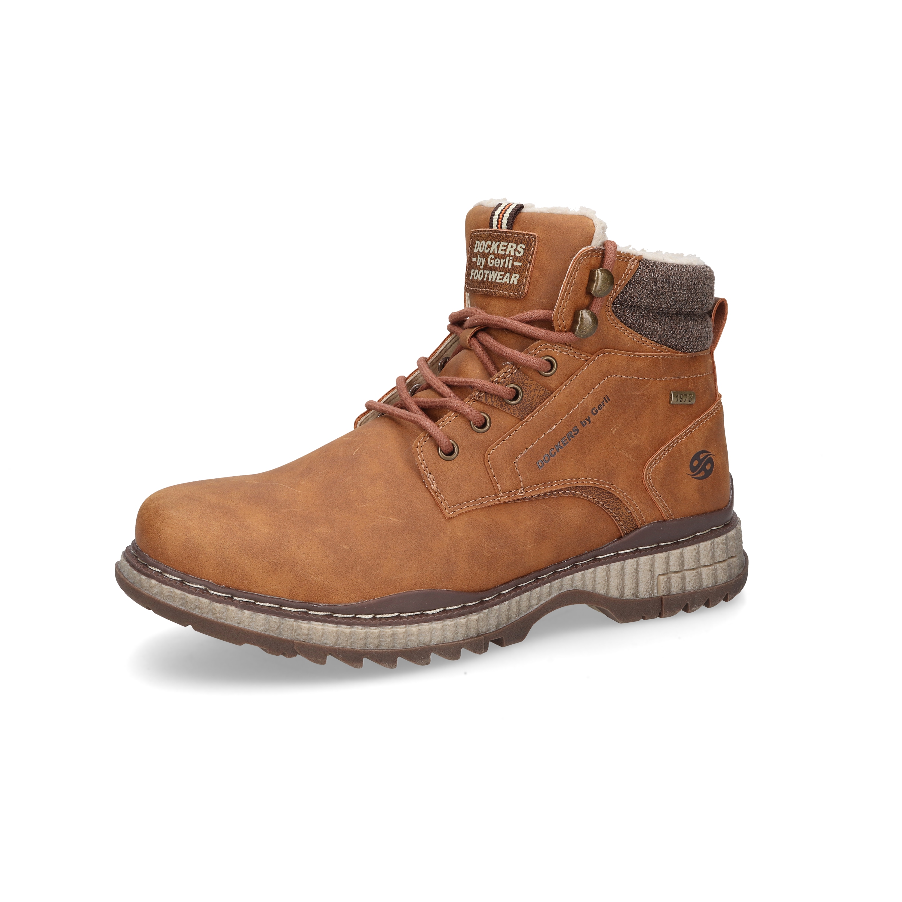 Winterboots DOCKERS BY GERLI, Herren, Gr. 45, braun (cognac), Lederimitat, Schuhe, Schnürboots mit Warmfutter