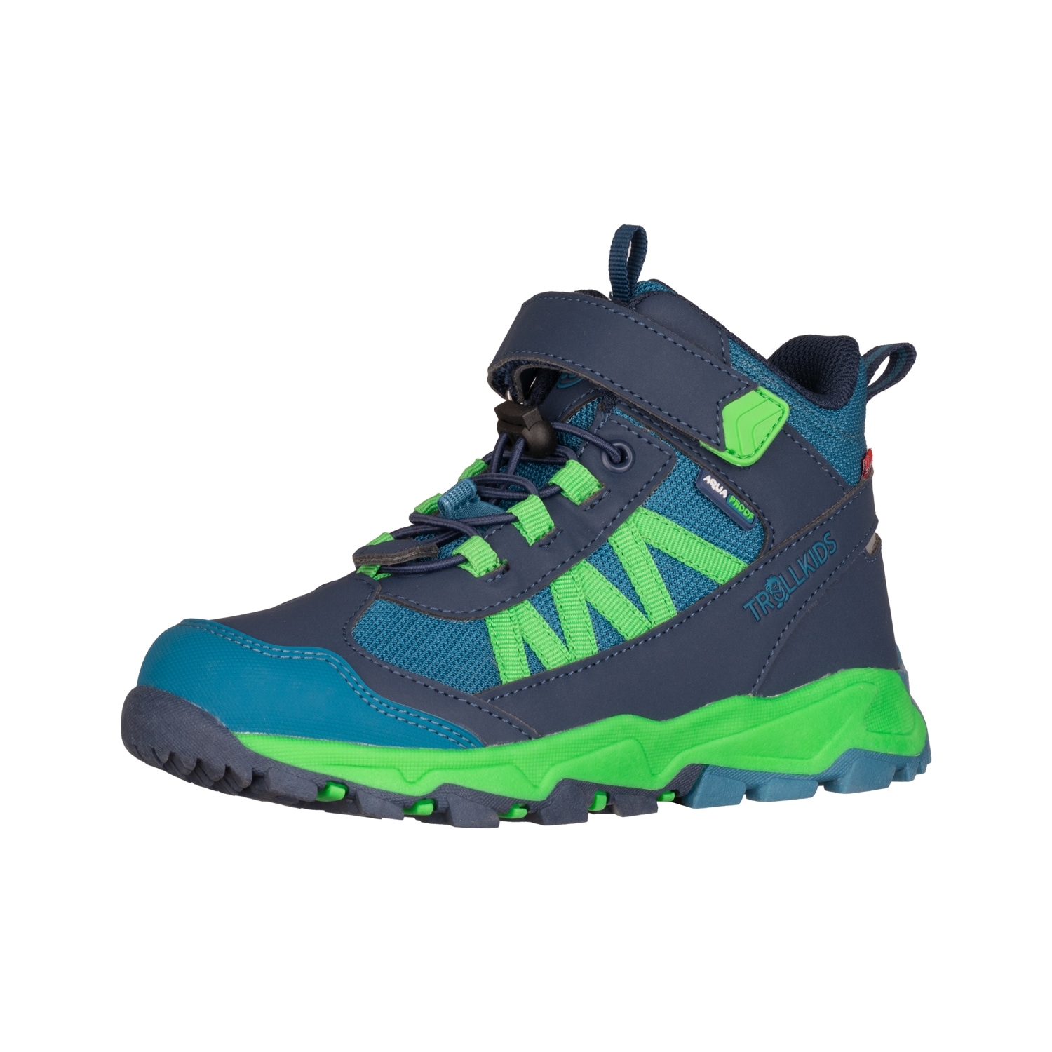 Wanderschuh TROLLKIDS "KIDS TRONFJELL HIKER MID", Gr. 33, grün (mystic blau, fresh grün), Mesh, Synthetik, Schuhe, wasserdicht Image