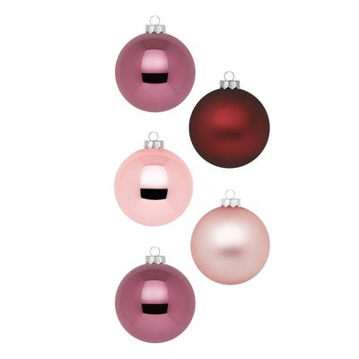 Weihnachtsbaumkugel MAGIC BY INGE, rosa (rosa, weiß), Glas, Weihnachtsbaumkugeln, aus Glas, 60 Kugeln 4-7 cm, mit 100 Aufhängern Image