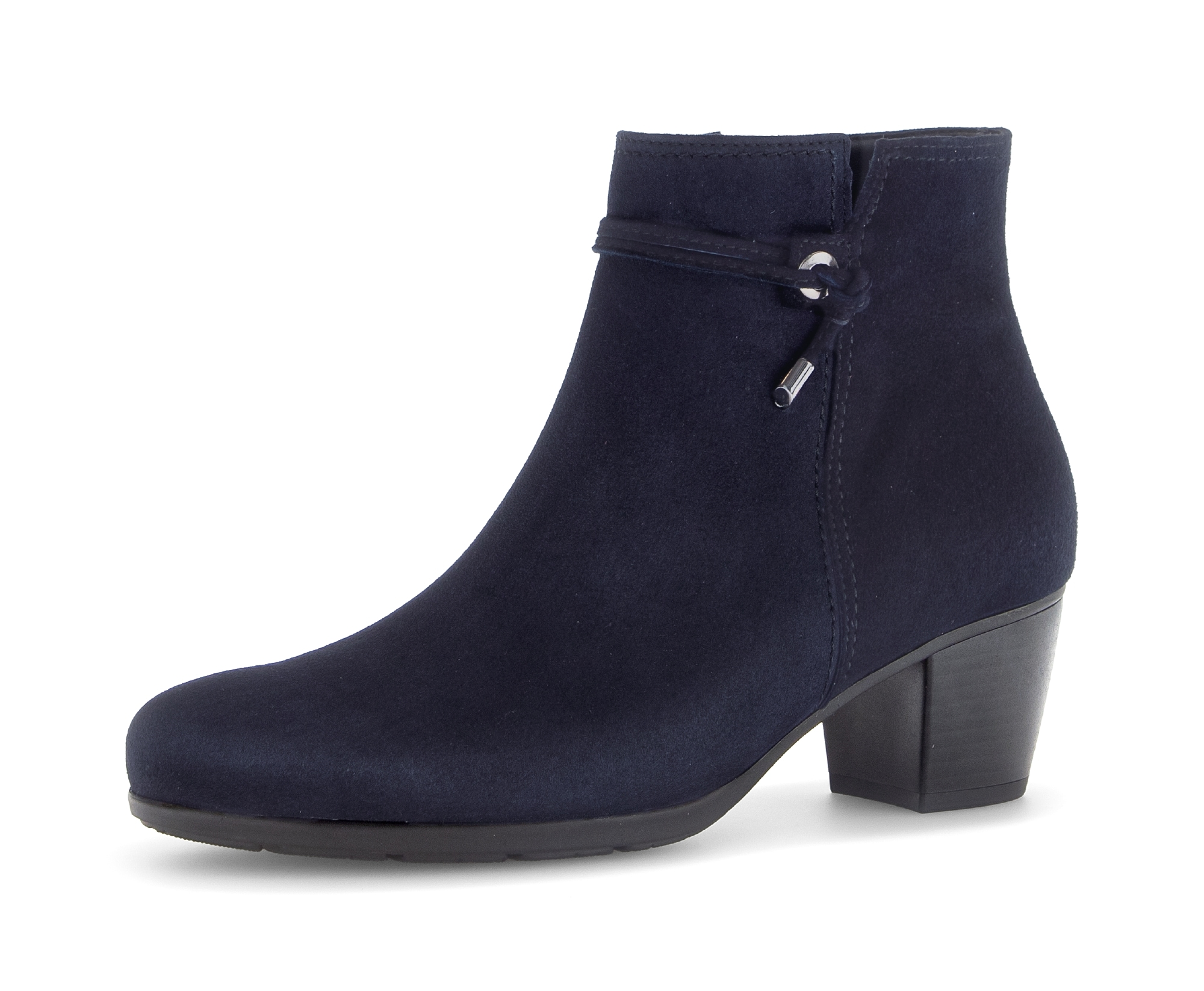 Stiefelette GABOR, Damen, Gr. 40, nachtblau, Ziegenveloursleder, unifarben, Schuhe Stiefelette, Blockabsatz, Ankleboots, mit Ziernähten