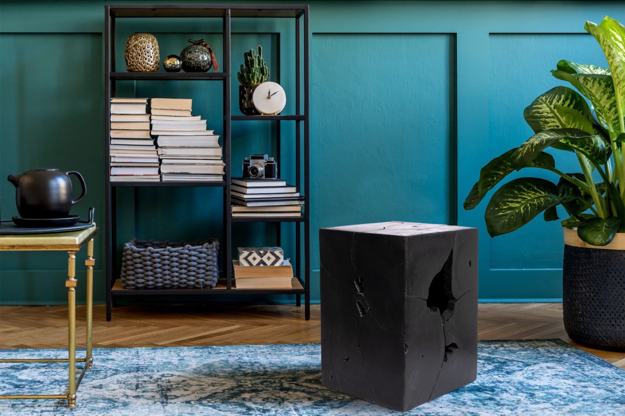 Beistelltisch KAYOOM "Radix 425, hochwertiges Teakholz, Natur-Design", schwarz, Tische, B/H/T: 30cm x 45cm x 30cm, Teakholz, Hochwertiges Teakholz, stabile Bauweise, detailreiche Handarbeit, B:30cm H:45cm T:30cm