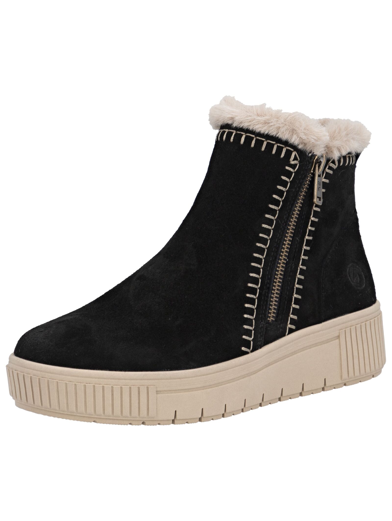 Plateaustiefelette REMONTE "Remonte Stiefelette Leder", Damen, Gr. 40, schwarz, beige, Leder, Schuhe