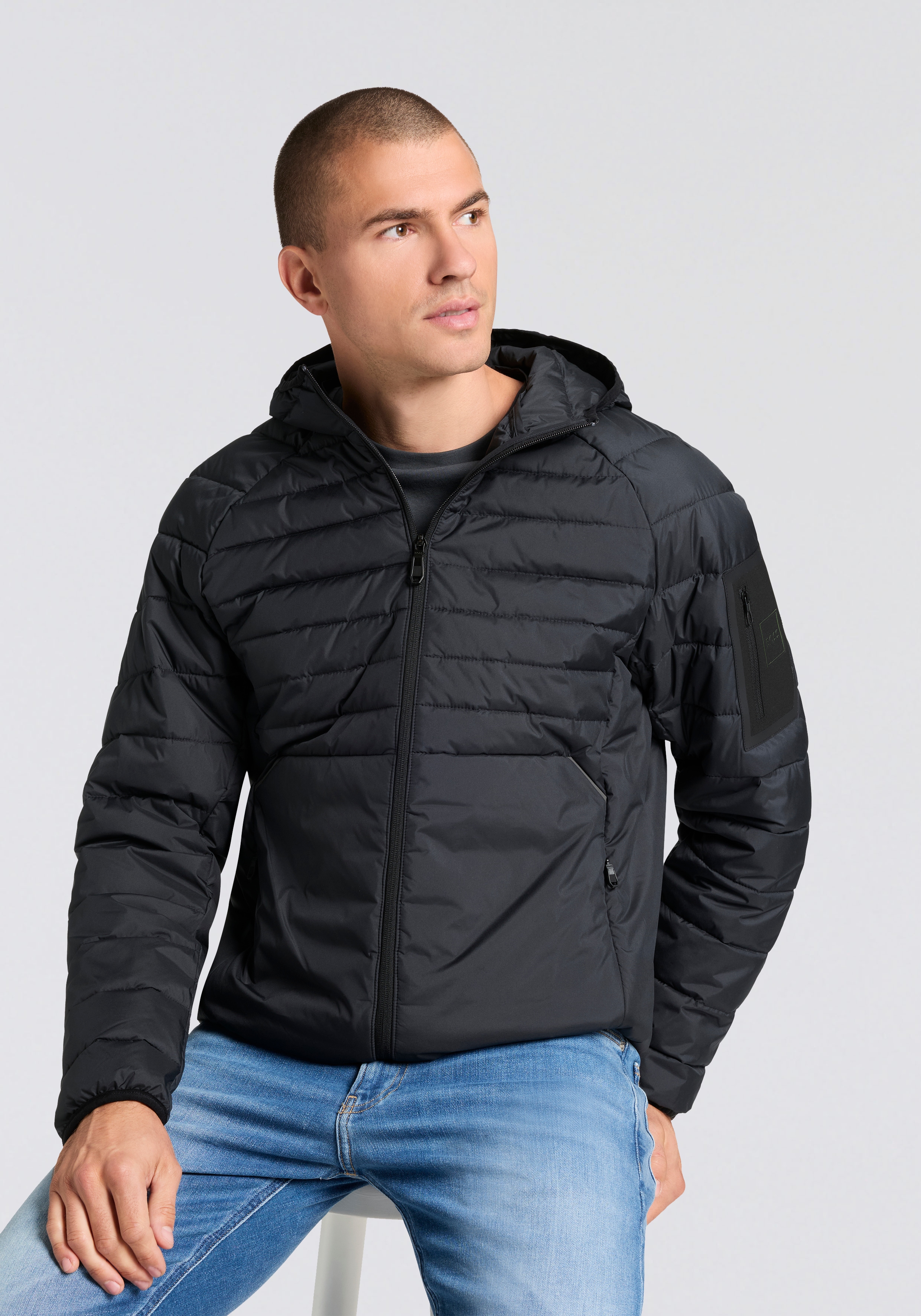 Steppjacke BOSS GREEN "OW Urbanex JT HD", Herren, Gr. 3XL, dunkelblau402, Web, Obermaterial: 100% Polyester, unifarben, regular fit normal, hoch geschlossener Ausschnitt, elastischer Bund, Jacken Steppjacke, Kapuze, Regular Fit, reflektierende Details