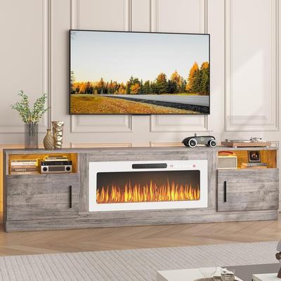 Bossin 80" Fireplace TV Stand with 36" Electric Fireplace, TV Stand for TVs Up to 90", 16 Colors LED Lights/Entertainment Center