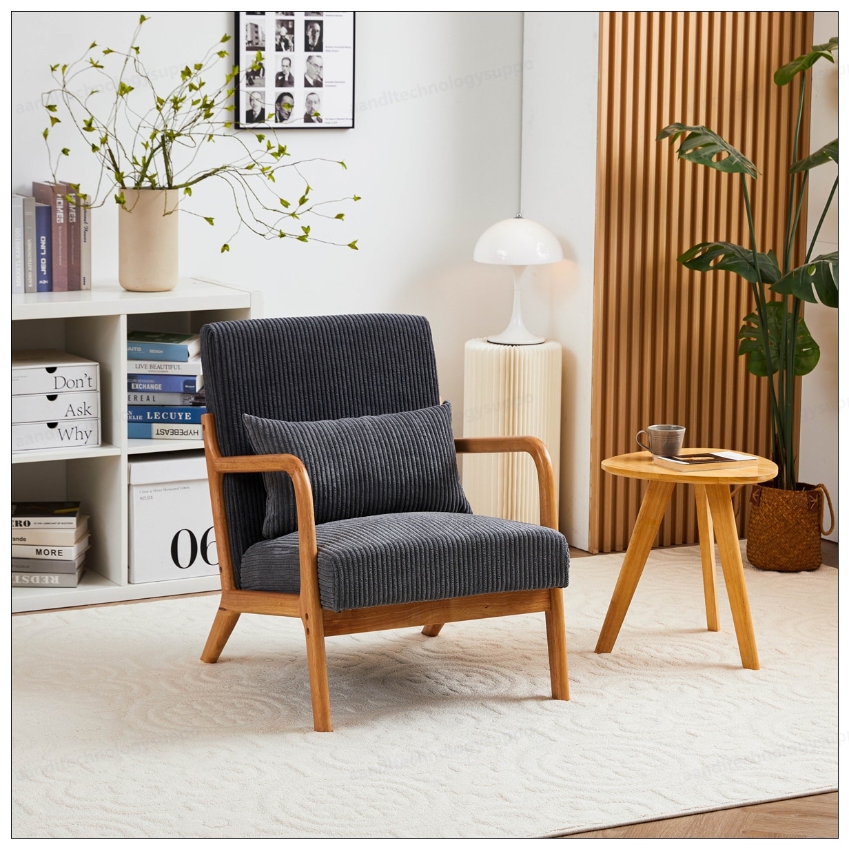 Wood Frame Accent Chair with Pillow