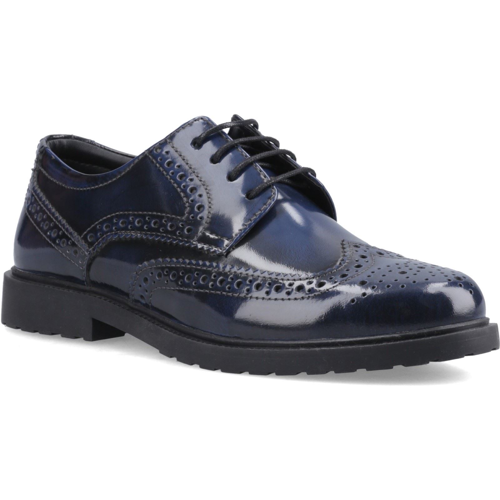 Hush Puppies Verity Hi-Shine Leder Damen Navy Brogues Schuhe Image